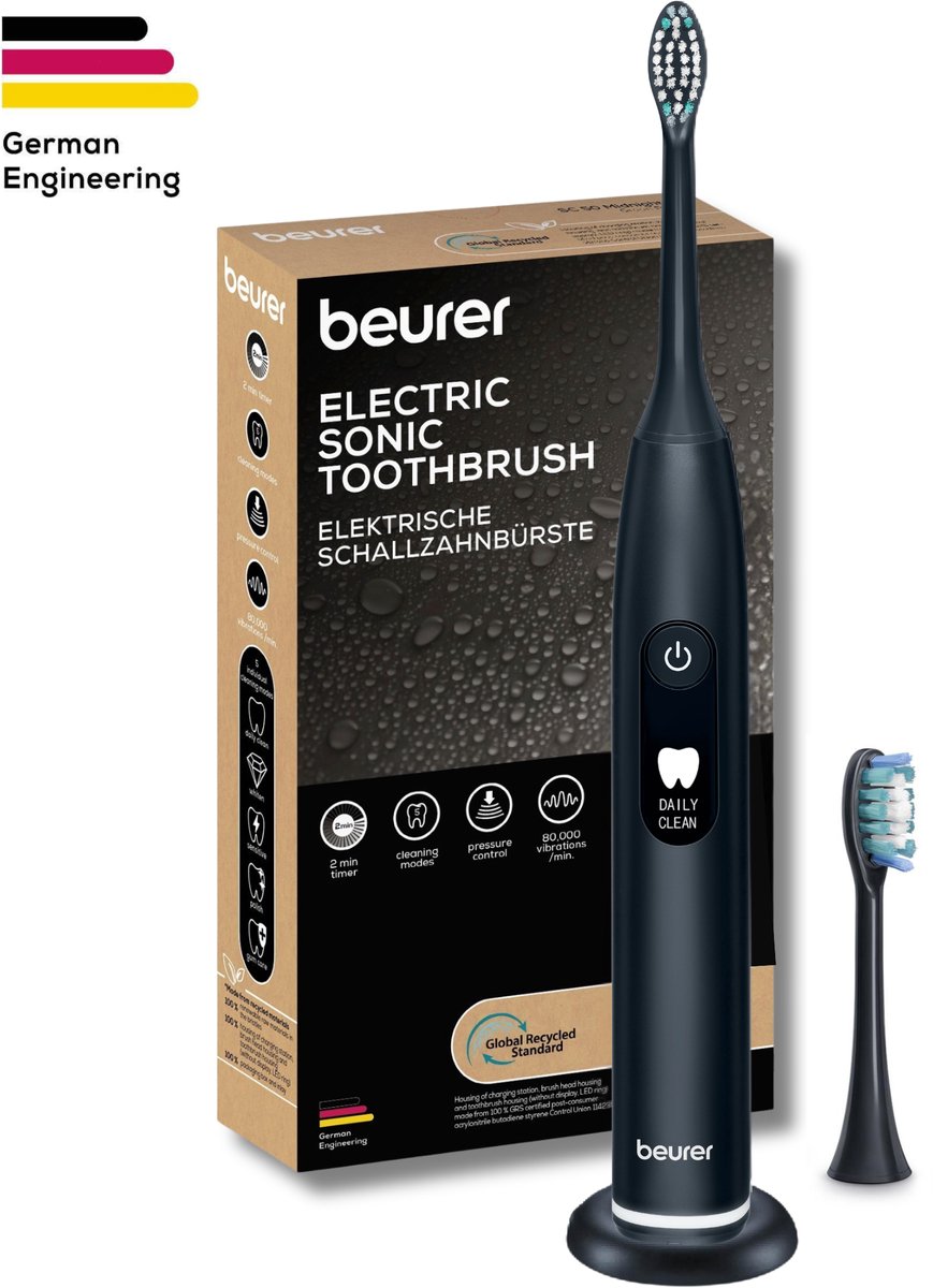 Beurer Elektrische Tandenborstel - Sonische Technologie - 5 Poetsstanden - Incl. 2 Opzetborstel - Gezondheid begint thuis - SC 50 - Midnight Ink