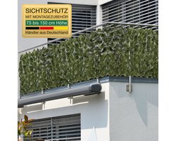ELONEO Balkonscherm 300x100 cm, Tuinscherm, Weerbestendig, Buitentuinscherm met Bladmotief, Privacy Scherm, Inclusief 20 Kabelbinders, Groen