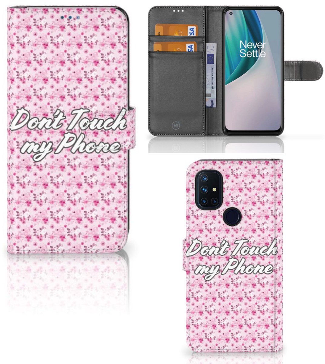 OnePlus Nord N10 Portemonnee Hoesje Flowers Pink DTMP