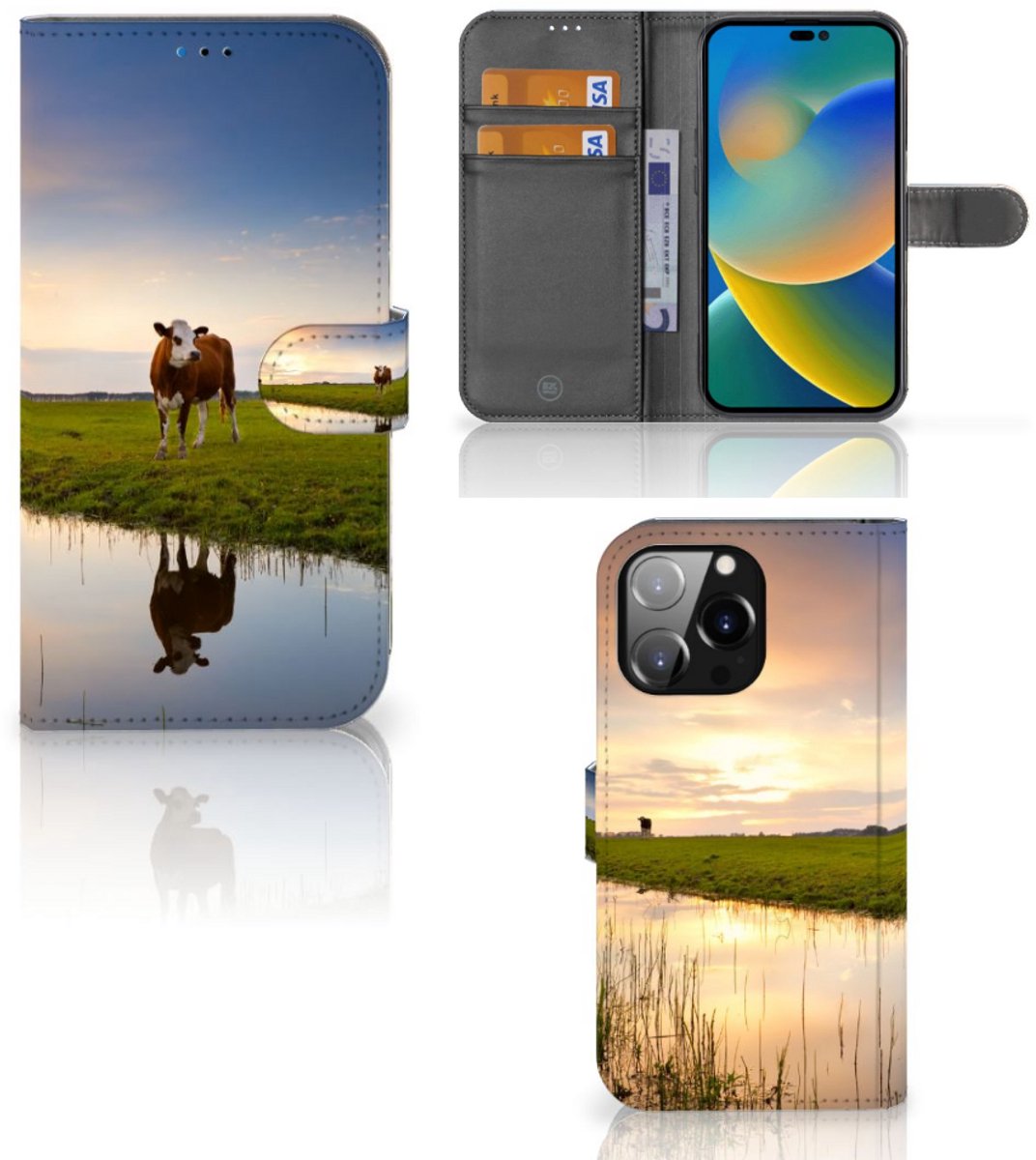 Book Case voor iPhone 14 Pro Max Telefoonhoesje met Pasjes Koe