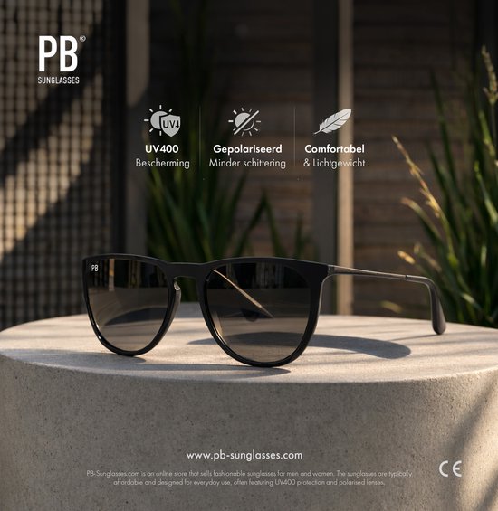 PB Sunglasses - Erika Matte Black. -Zonnebril heren en dames - Gepolariseerd - Mat zwart frame - Ronde zonnebril stijl van Merkloos — afbeelding 2