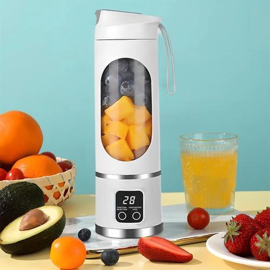 Draagbare blender met USB-aansluiting, geschikt voor het maken van smoothies en crèmes, voorzien van 12 vlijmscherpe messen, een compacte mengbeker van 450 ml en een sapcentrifugefunctie, wit. — afbeelding 2