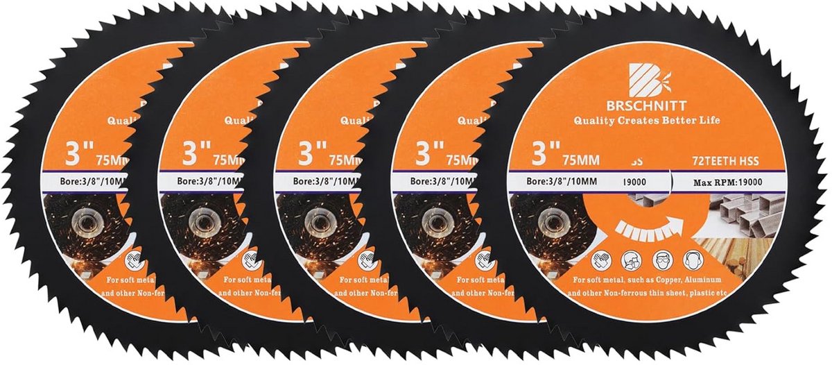 HSS Cirkelzaagblad 3 inch - 72 Tanden voor Hout, Kunststof en Metalen - Set van 5 Stuks - 10 mm Boring