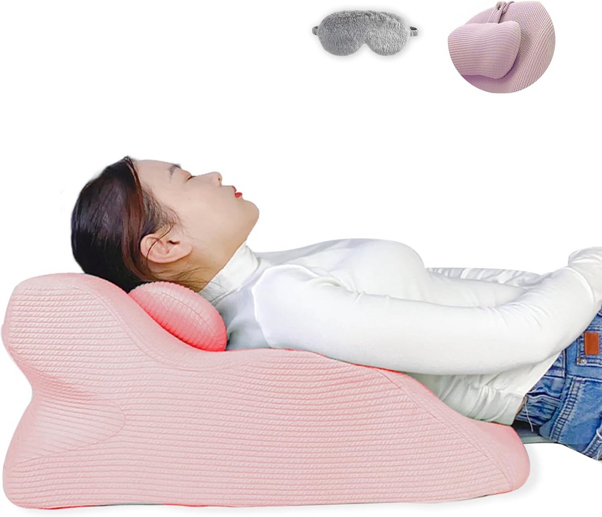 Leeskussen en wigkussen voor beenverhoging - reflux kussen voor comfortabel zitten en slapen - roze.