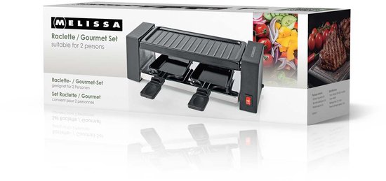 Melissa Gourmetstel voor 2 Personen - 400W - Grillplaat 23x10cm - 2 Raclette Pannetjes met Antiaanbaklaag - 16300031 - Zwart — afbeelding 2