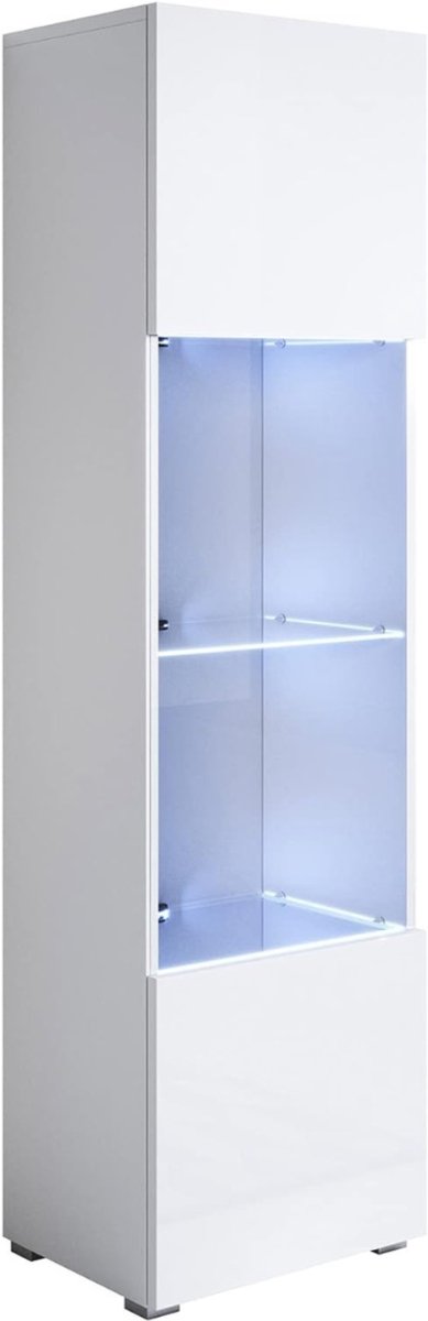 DYNA® Vitrinekast Met Led Verlichting - Vitrinekast Met Glas - Vitrinekasten Woonkamer - Wit - 29cm x 40cm x 167cm