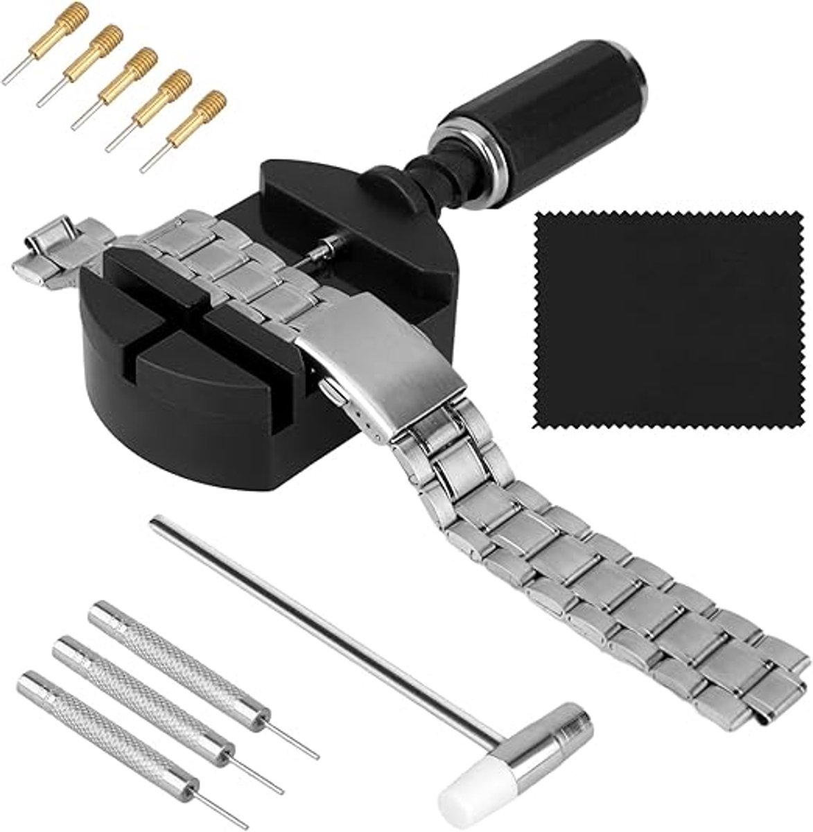 Reparatieset voor horlogebandjes, gereedschap om horlogebandpinnen te verwijderen, gereedschap voor horlogemakers om horlogebandpinnen te verwijderen, gereedschap om horlogebandschakels te verwijderen, gereedschap om horlogebandjes in te korten