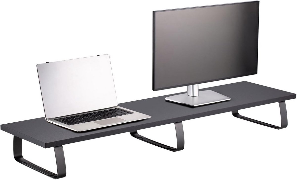Monitorstandaard voor twee beeldschermen - desktop-organizer - zwart - modern design - 100 x 27 x 13 cm - belastbaar tot 20 kg