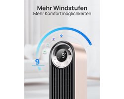 Stille Torenventilator met Koeling | WiFi, Oscillerend, Afstandsbediening, 9 Snelheden, 4 Modus, 12 Uur Timer, Stemcontrole