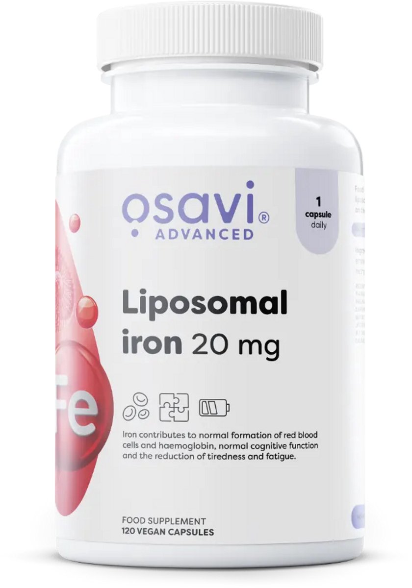 Liposomaal IJzer 20 mg – 120 Vegan Capsules – Liposovit®-Fe – IJzer Supplement – Hoge Opneembaarheid – Glutenvrij, Lactosevrij & GMO-vrij - Osavi