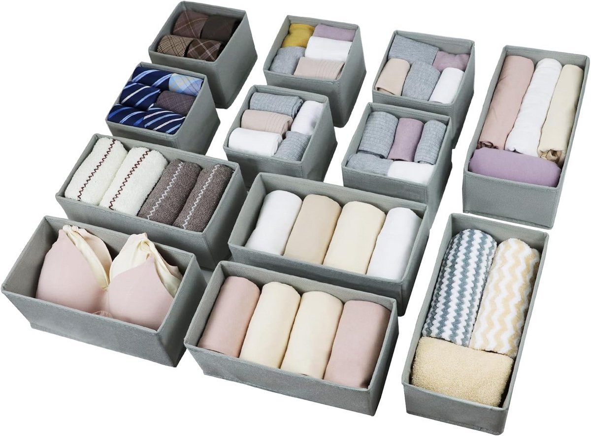 Set van 12 lade-organizers voor het organiseren van kleding en accessoires