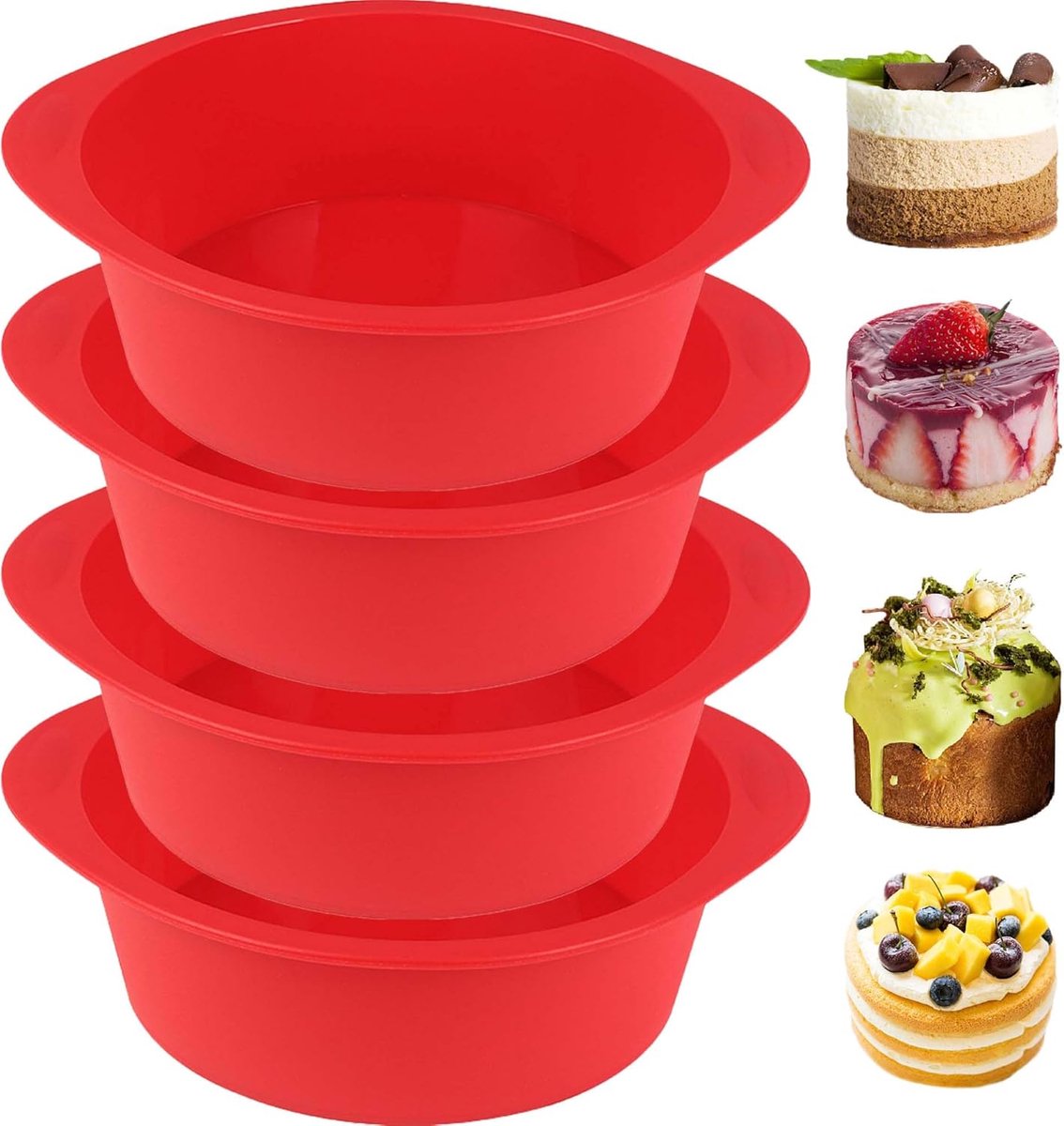 Ronde Siliconen Bakvormen - Set van 4 - 15 cm - Antiaanbak & Flexibel