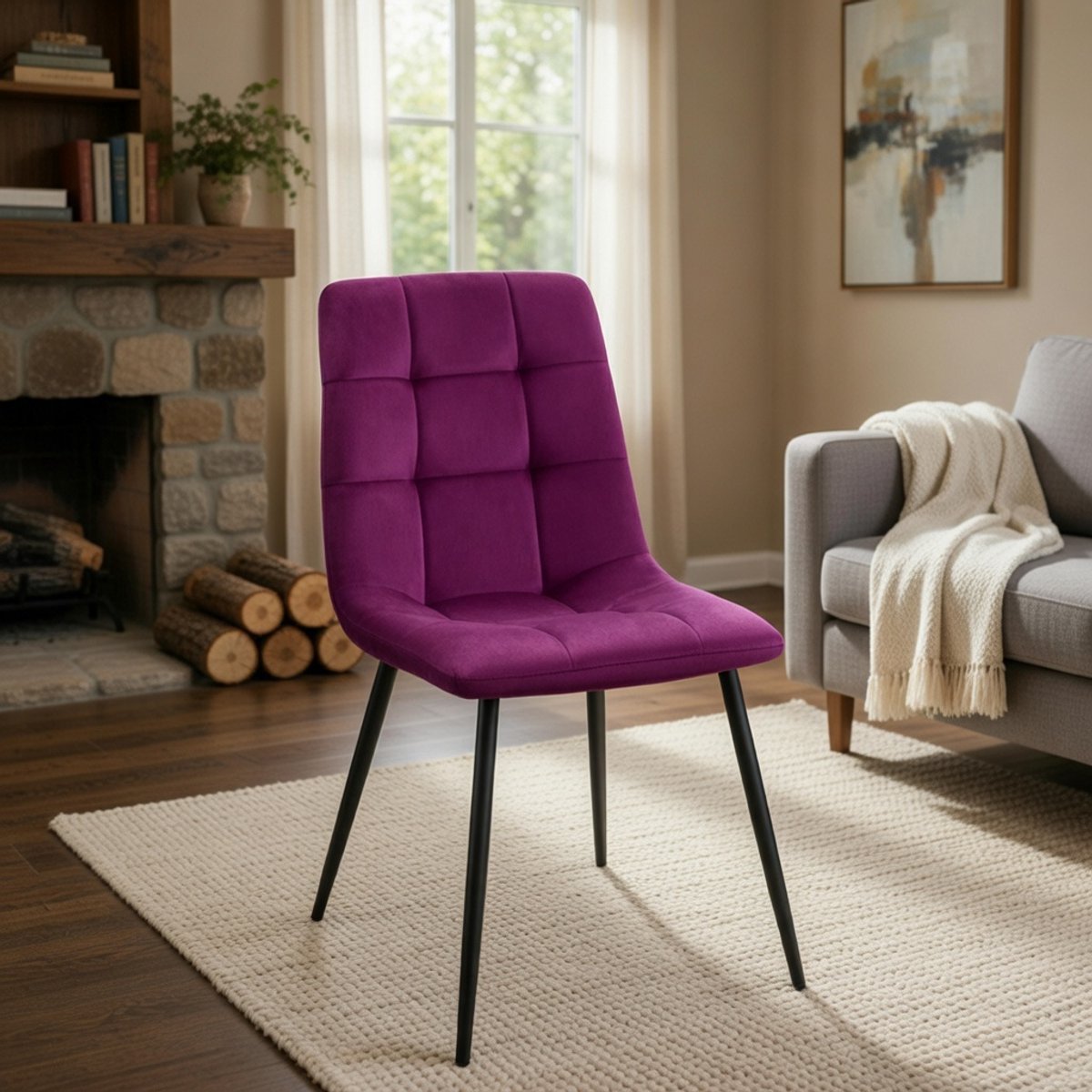 Antibes Luxe Fluwelen Eetkamerstoelen Set van 4 – Moderne Keukenstoelen met Zachte Velvet Bekleding, Metalen Poten & Vloerbeschermers – Comfortabele Design Stoelen voor Eetkamer, Keuken en Woonkamer – Lila – Novihome