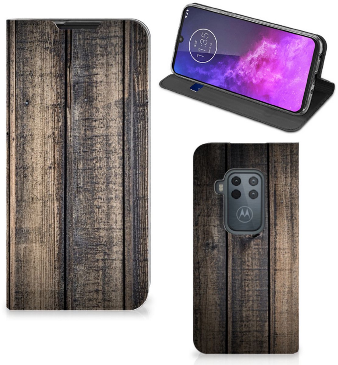 Motorola One Zoom Book Wallet Case Steigerhout