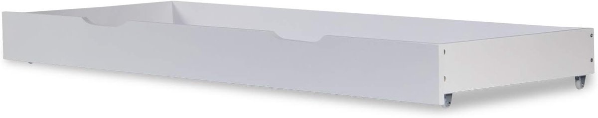 Witte houten bedlade met wieltjes voor extra opbergruimte