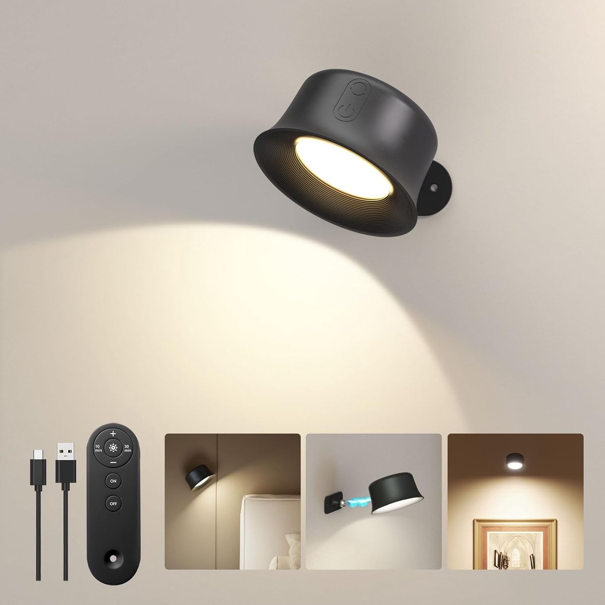 Draadloze Led-wandlamp met Afstandsbediening - 360° Draaibaar en Oplaadbaar voor Woonkamer en Slaapkamer