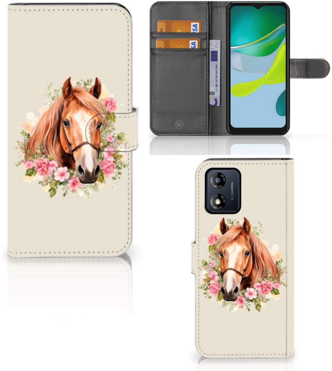 Telefoonhoesje met Pasjes voor Motorola Moto E13 4G Paard