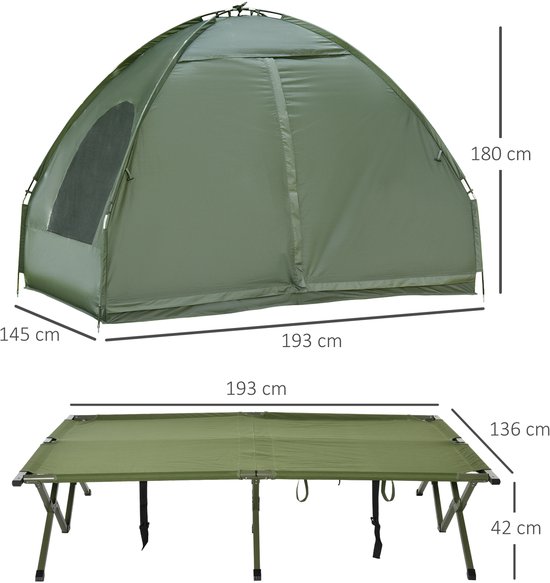 MODFU - Verhoogd Campingbed Met Koepeltent - Met Luchtmatras En Voetpomp - Oxford Stof - Groen - 193 X 136 X 178 Cm van Merkloos — afbeelding 4