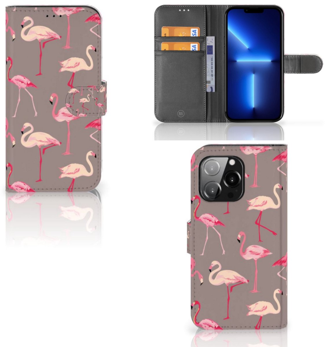 iPhone 13 Pro Telefoonhoesje met Pasjes Flamingo