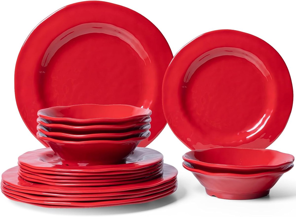 Set van 18-delige lichtgewicht en breekbestendige melamine servies