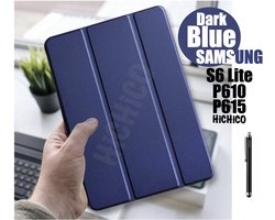 Book Cover Geschikt voor: Samsung Galaxy Tab S6 Lite 10.4” - Tab P610 hoesje - Tab P615 Hoes - HiCHiCO Tablet Hoes met Stylus Pen, draaistand Cover Tablet hoesje, Magnetische Stand Case Leather Flip Cover Tablet Case Smart Cover Donker Blauw