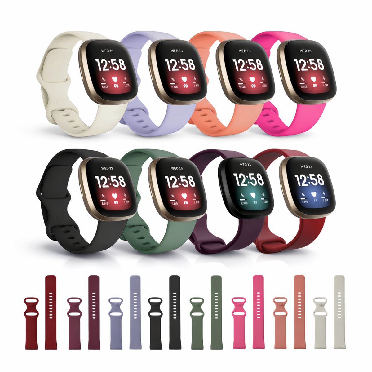 8-Delige Zachte Siliconen Bandjes Geschikt voor Fitbit Versa 3, 4 / Fitbit Sense, Sense 2