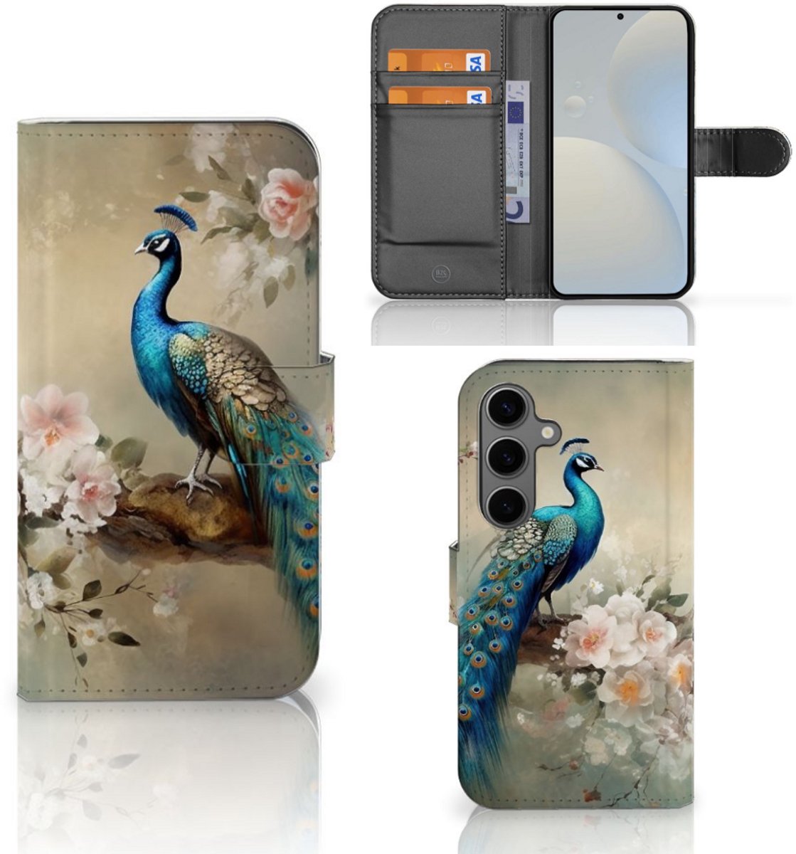 Telefoonhoesje met Pasjes voor Samsung Galaxy S25 Vintage Pauwen