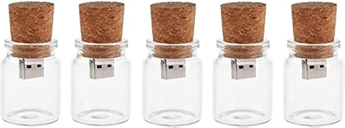 Huwelijksgeschenk USB Flashdrives 4 GB - 5 Stuks met Unieke Glazen Flessen