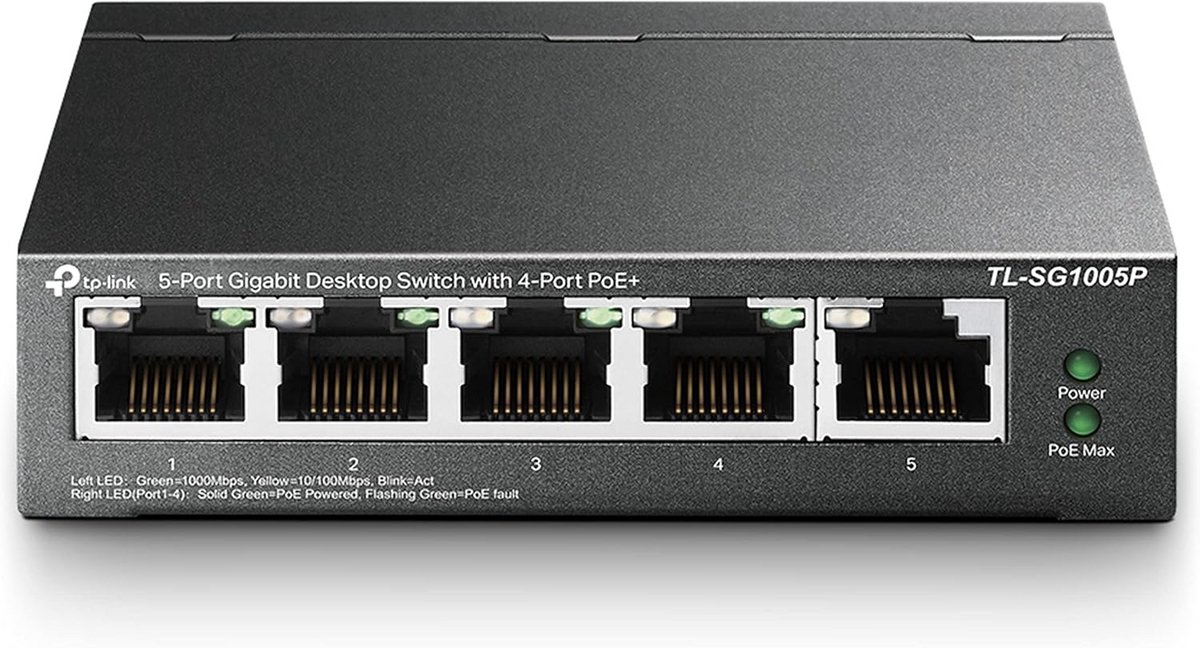 5-Poorts Gigabit PoE Switch met Plug-and-Play Functionaliteit