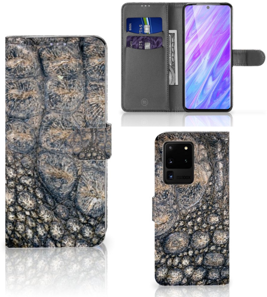 Samsung Galaxy S20 Ultra Telefoonhoesje met Pasjes Krokodillenprint