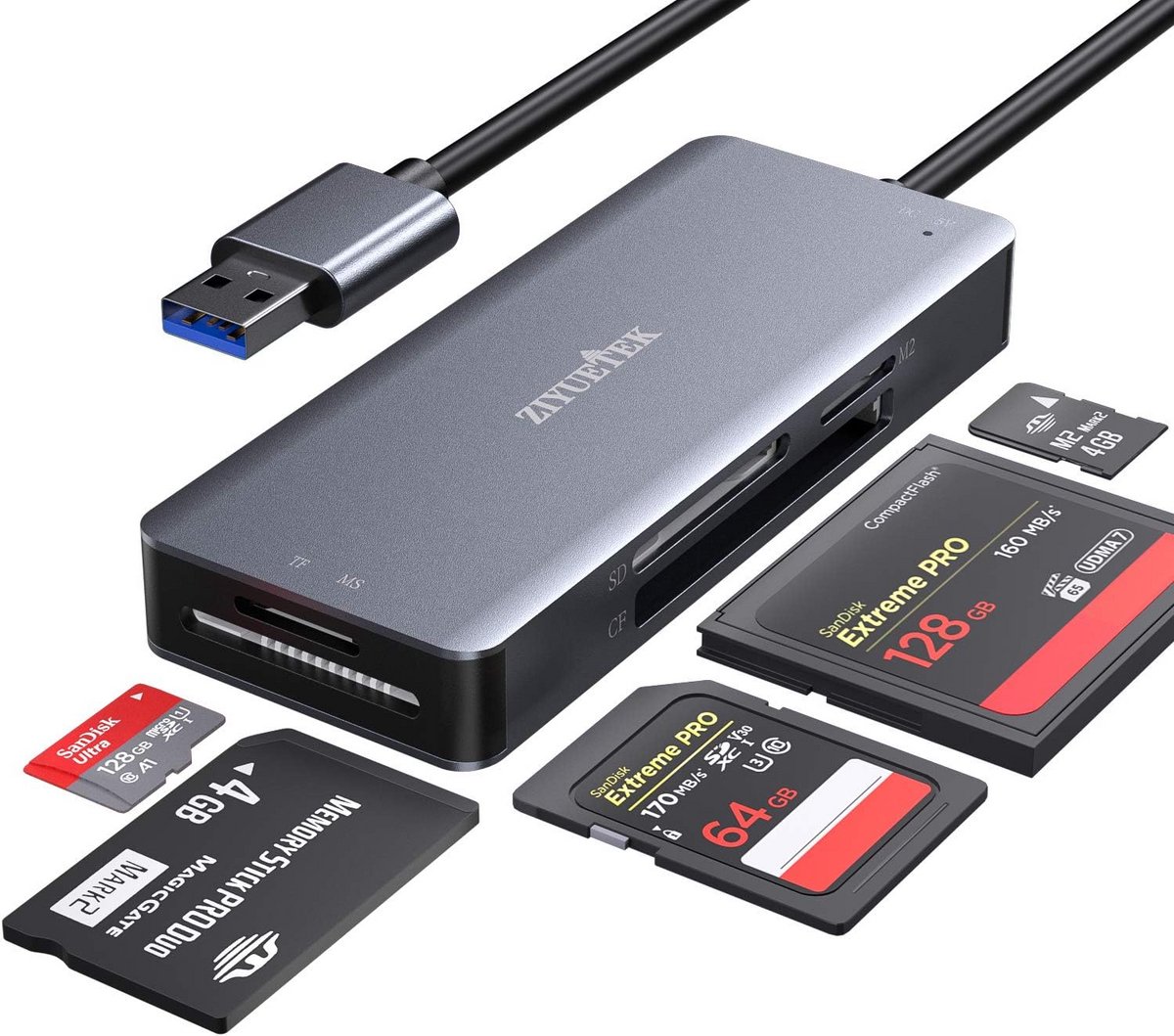5-in-1 USB 3.0 Kaartlezer voor CF, SD, TF, M2, MS - Gegevensoverdracht tot 5Gbps