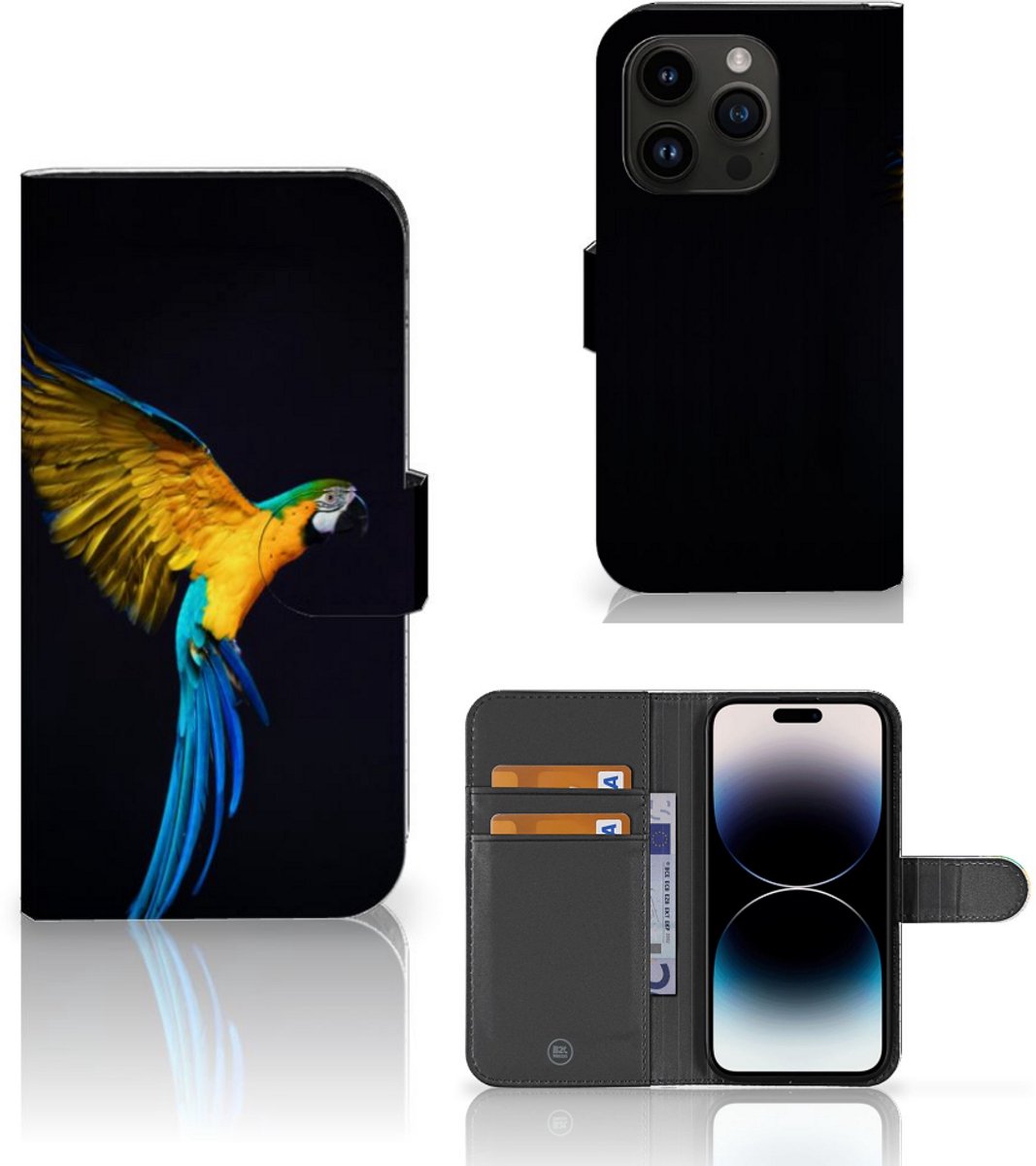 iPhone 15 Pro Telefoonhoesje met Pasjes Papegaai