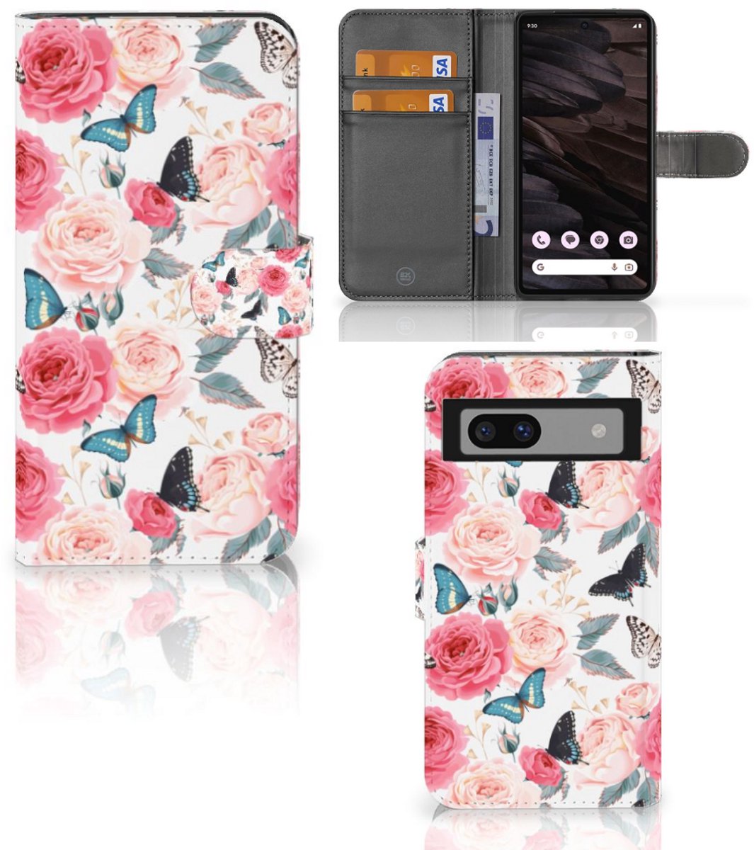 Google Pixel 7A Hoesje Butterfly Roses