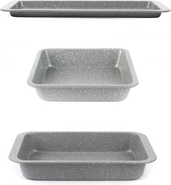 3-Piece Carbon Steel Baking Dish Set with Non-Stick Marble Coating