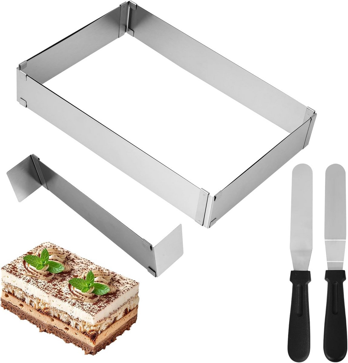 Rechthoekige bakvorm voor taarten en gebak - Verstelbare patisserie frame