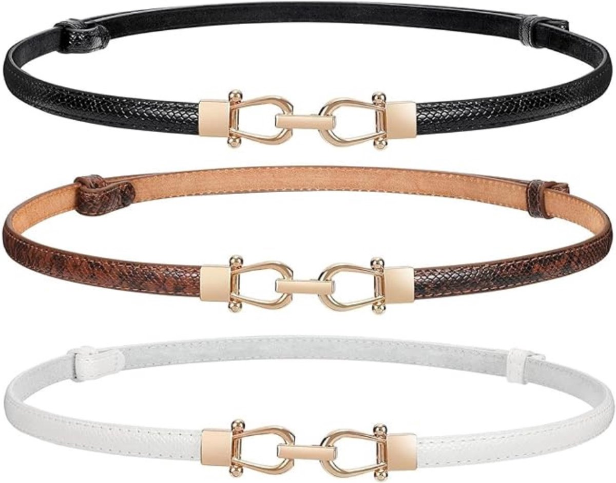 Leren Riem voor Dames - Dunne Lederen Riem met Gouden Gesp - Stijlvol Cadeau voor Dagelijks Gebruik - 109 cm - 3 Stuks - Zwart-Bruin-Wit - van Imperatoris