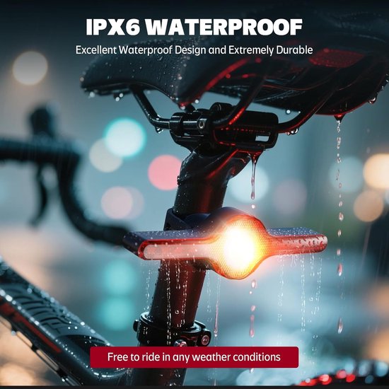 400mAh Fiets Achterlicht - 270° Zichtbaarheid met Knipperlichten & Afstandsbediening - Remdetectie - USB-C - 7 Standen - Waterdicht — afbeelding 3