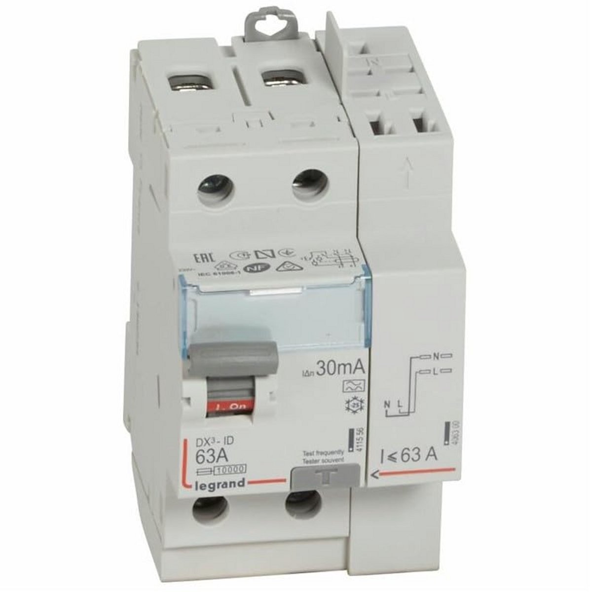 2-polige differentieelschakelaar 63A Type A 30mA voor Elektrische Installaties