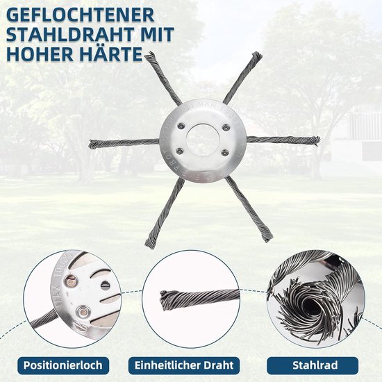 Robuuste onkruidborstel voor accu-bosmaaier, 3 koppen 150 mm, grastrimmervoegenreiniging — afbeelding 3