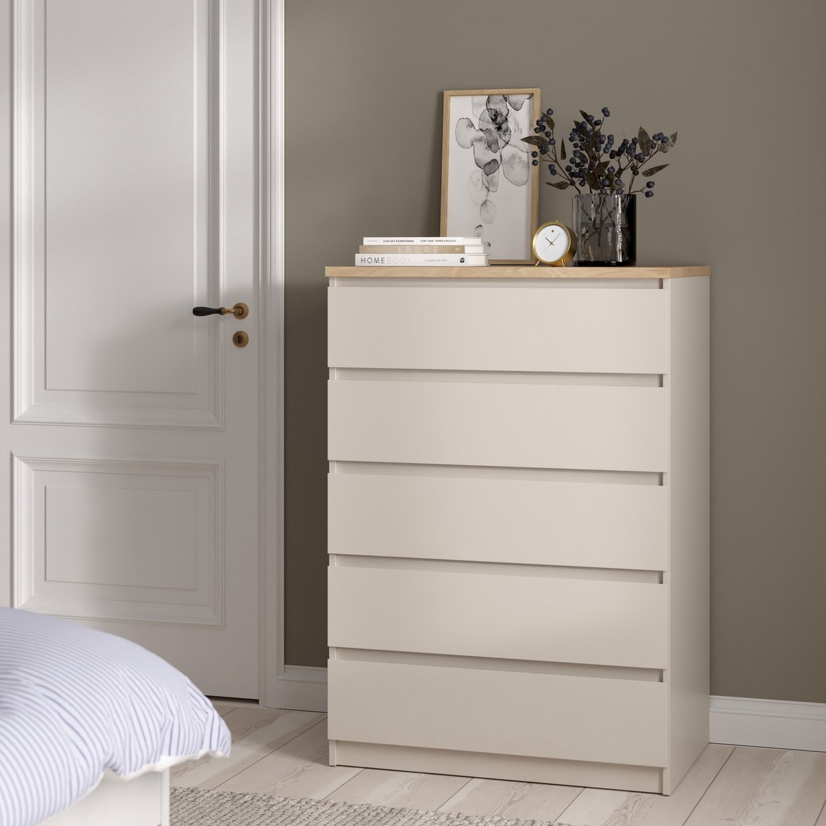 Luna Ladekast Taupe Eiken Houtlook 5 Greeploze Lades
