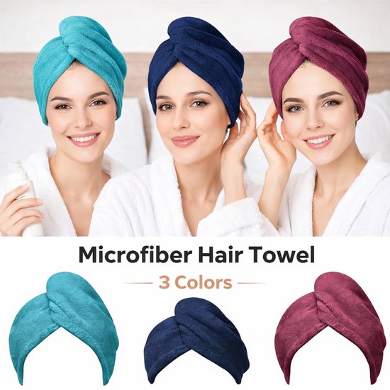 BOTC Haarhanddoek - 3 Stuks Handdoek voor Haar - Hair Towel - Hoofdhanddoek - Snel Drogend - Rood/Groen/Blauw