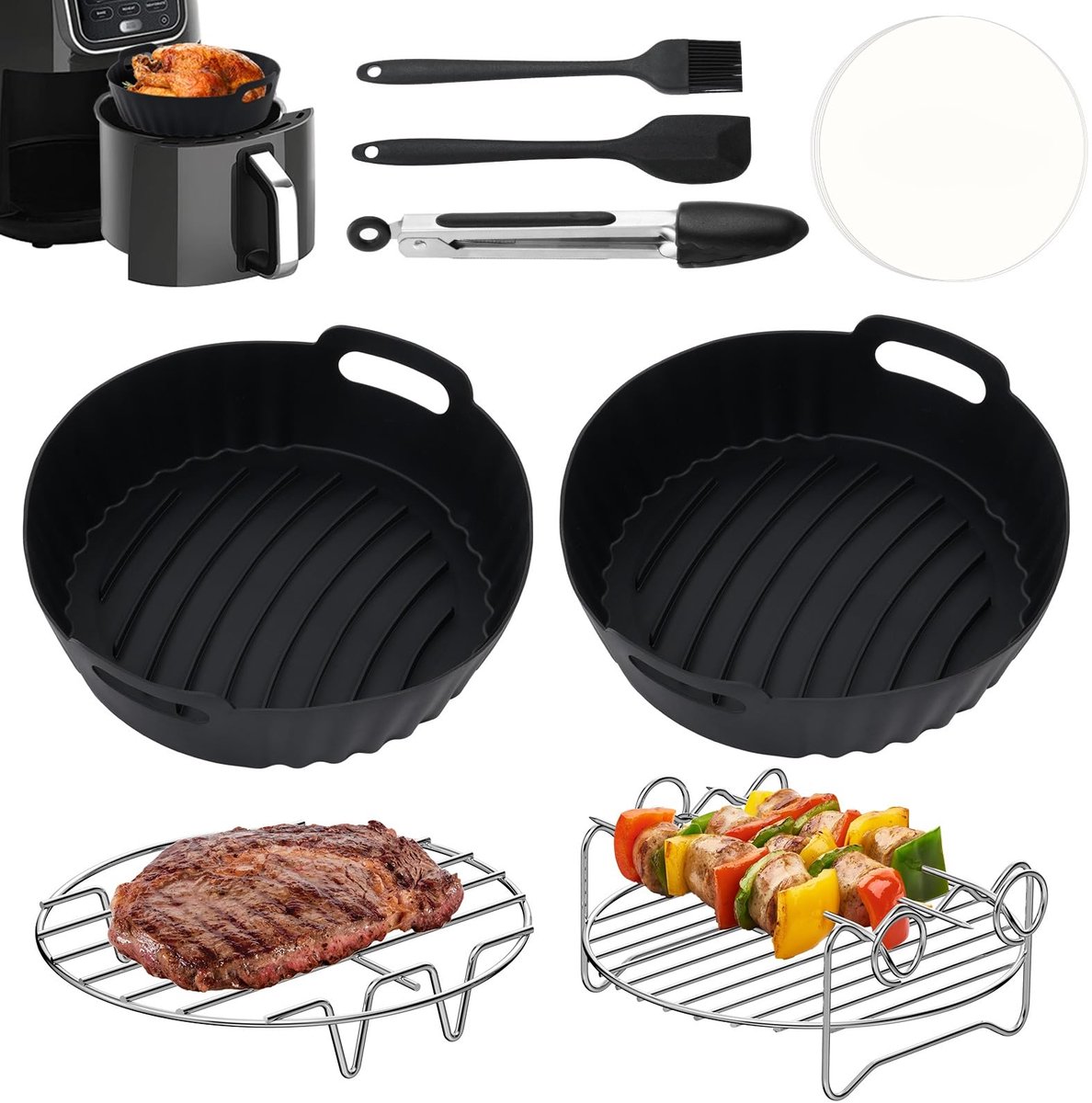 Siliconen Airfryer Accessoires - Set van 8 - Geschikt voor Meeste Airfryers