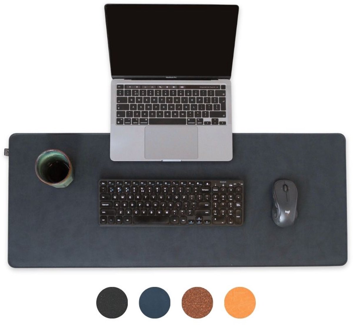 Bureau onderlegger - 85 x 34 cm - Leer - Nacht Blauw - Bureaumat - Muismat XXL - Antislip - Waterafstotend - Ray | Made out of