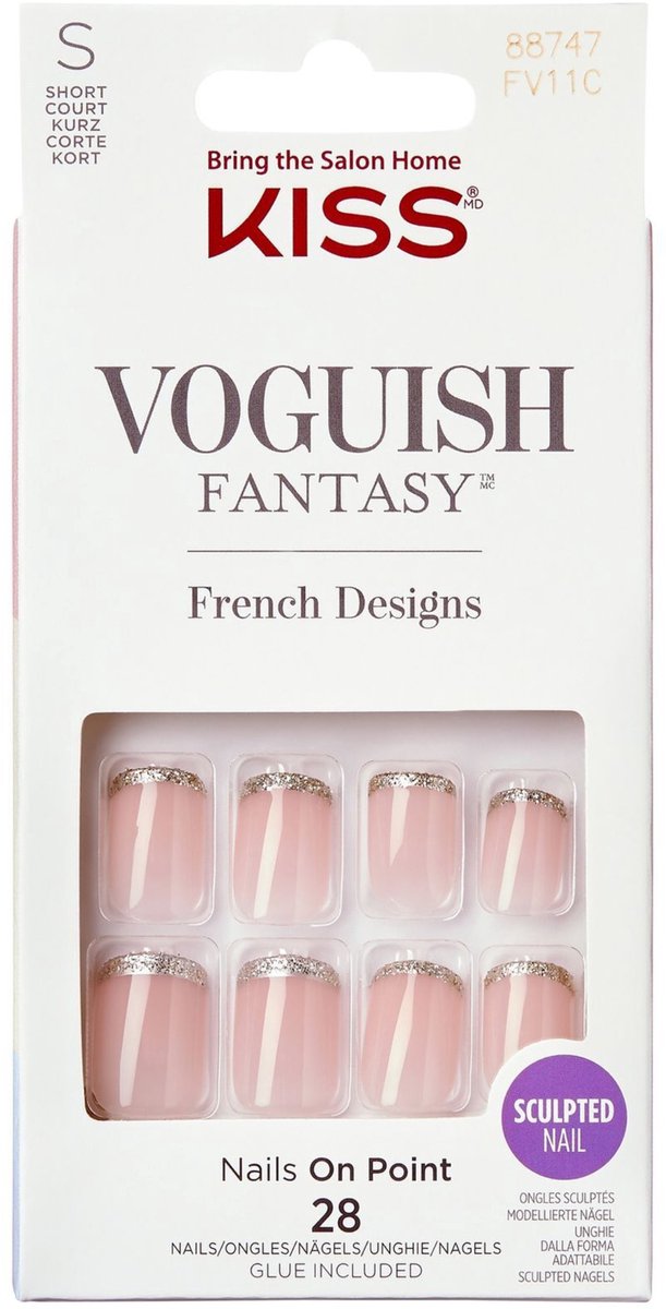 Voguish Fantasy Kiss S - Kunstnagels - Zilver Franse Manicure, Vierkant, 28 Stuks