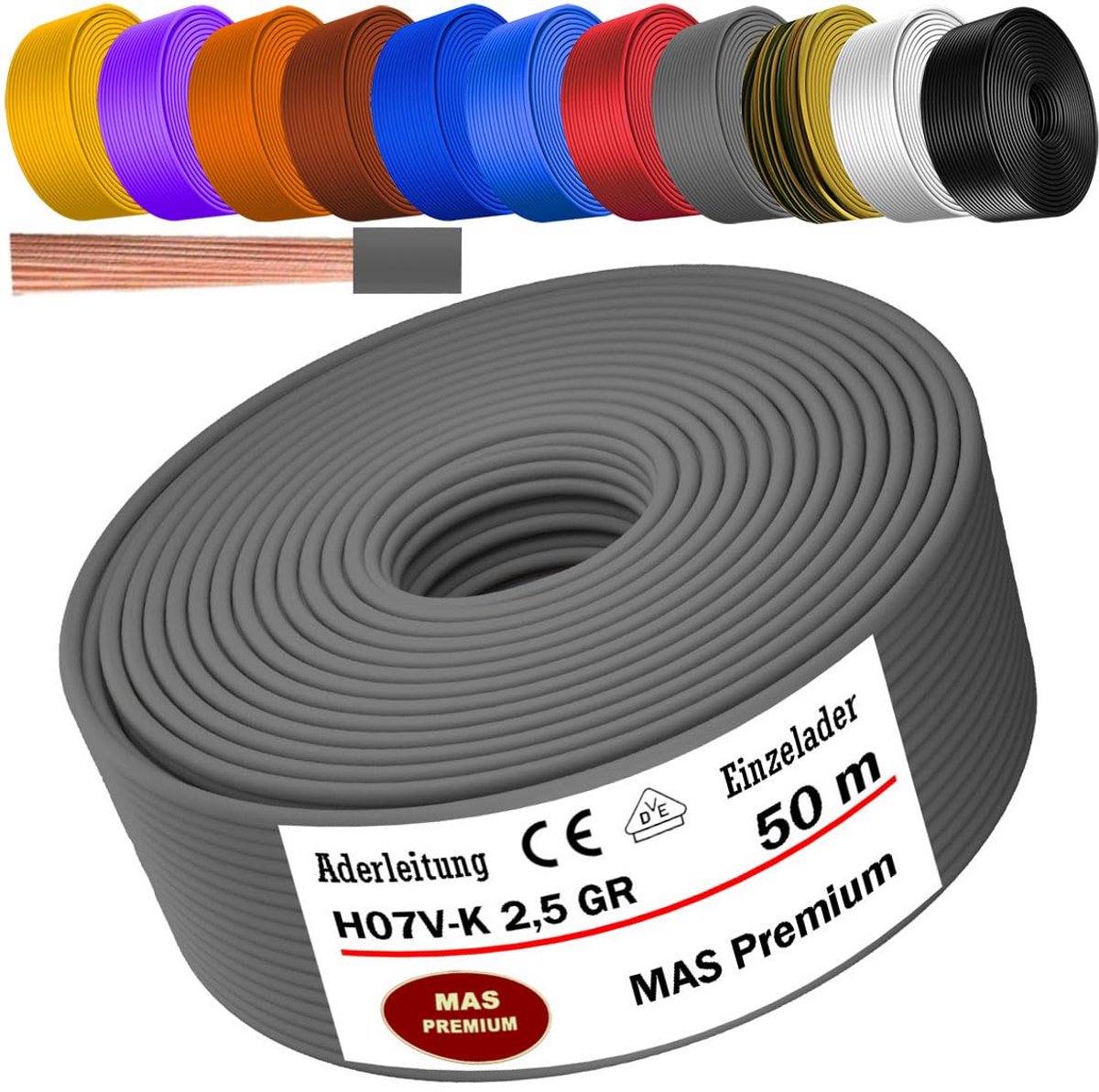 Flexibele Aderkabel H07V-K 1x2,5 mm² Enkele Draad - Diverse Lengtes
