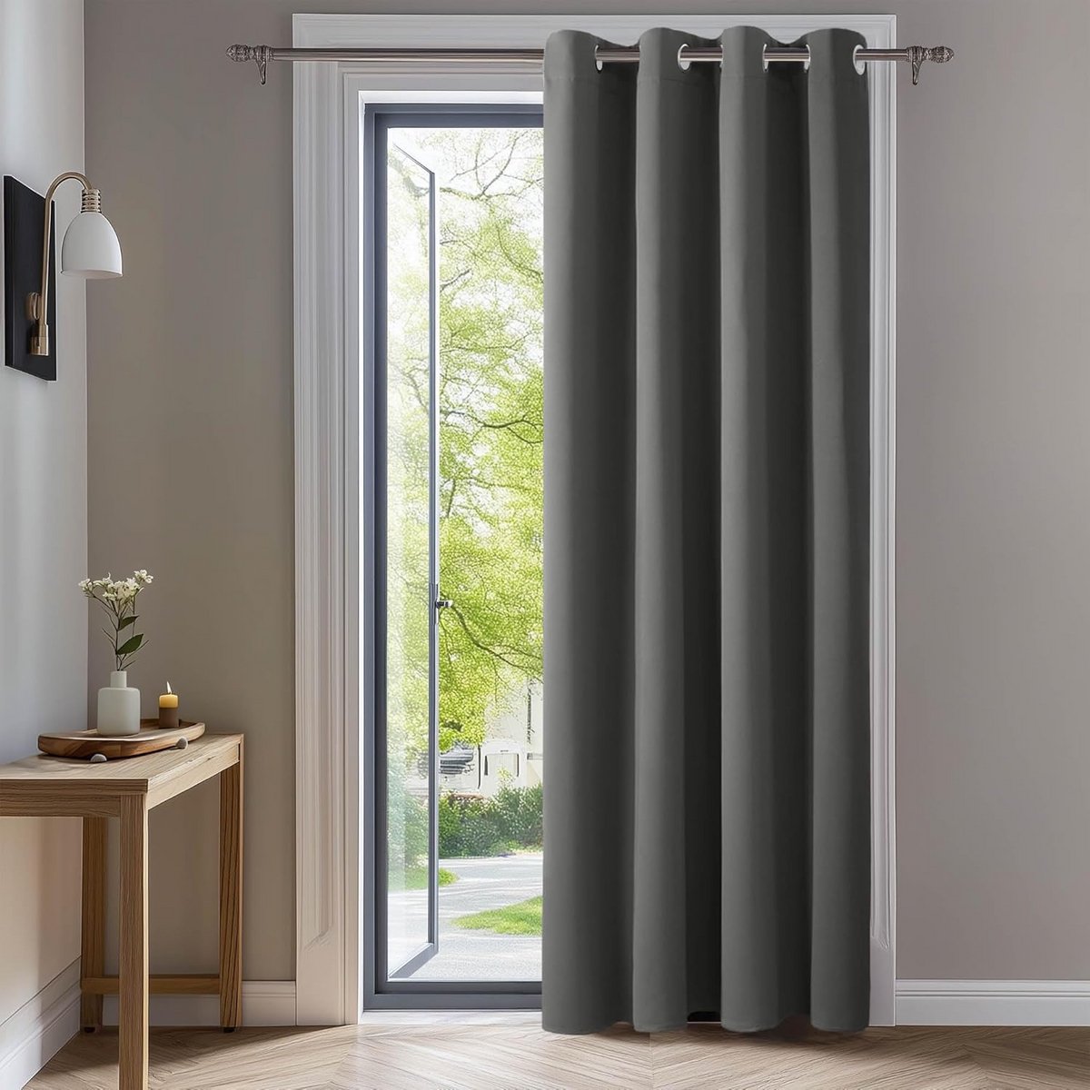 Verduisterende Gordijnen met Ringen in Lichtgrijs voor Woonkamer en Slaapkamer (1 Stuk)