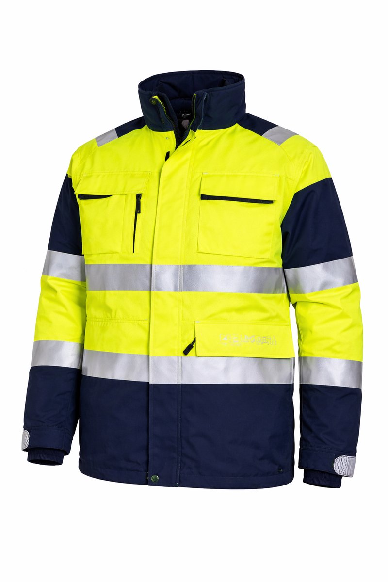 Werkjas High Visibility met Capuchon – Gore-Tex® – Fluor Geel/Navy – Maat 2XL