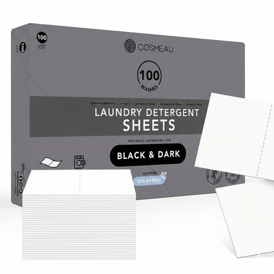 Cosmeau Zwarte Was Wasmiddel Wasstrips 100 Wasbeurten - Wasvellen - Wasdoekjes - Detergent Sheets - Wasdoekjes