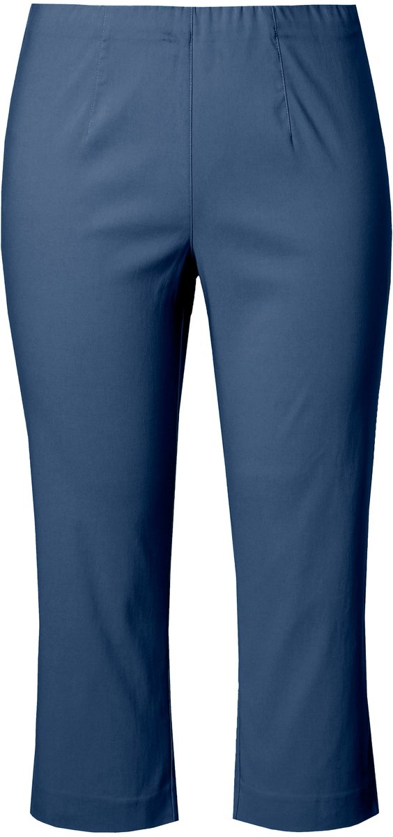 Ulla Popken - Dames - Bengalin broek kuitlang elastische tailleband stretch - Denim blauw - Maat 52