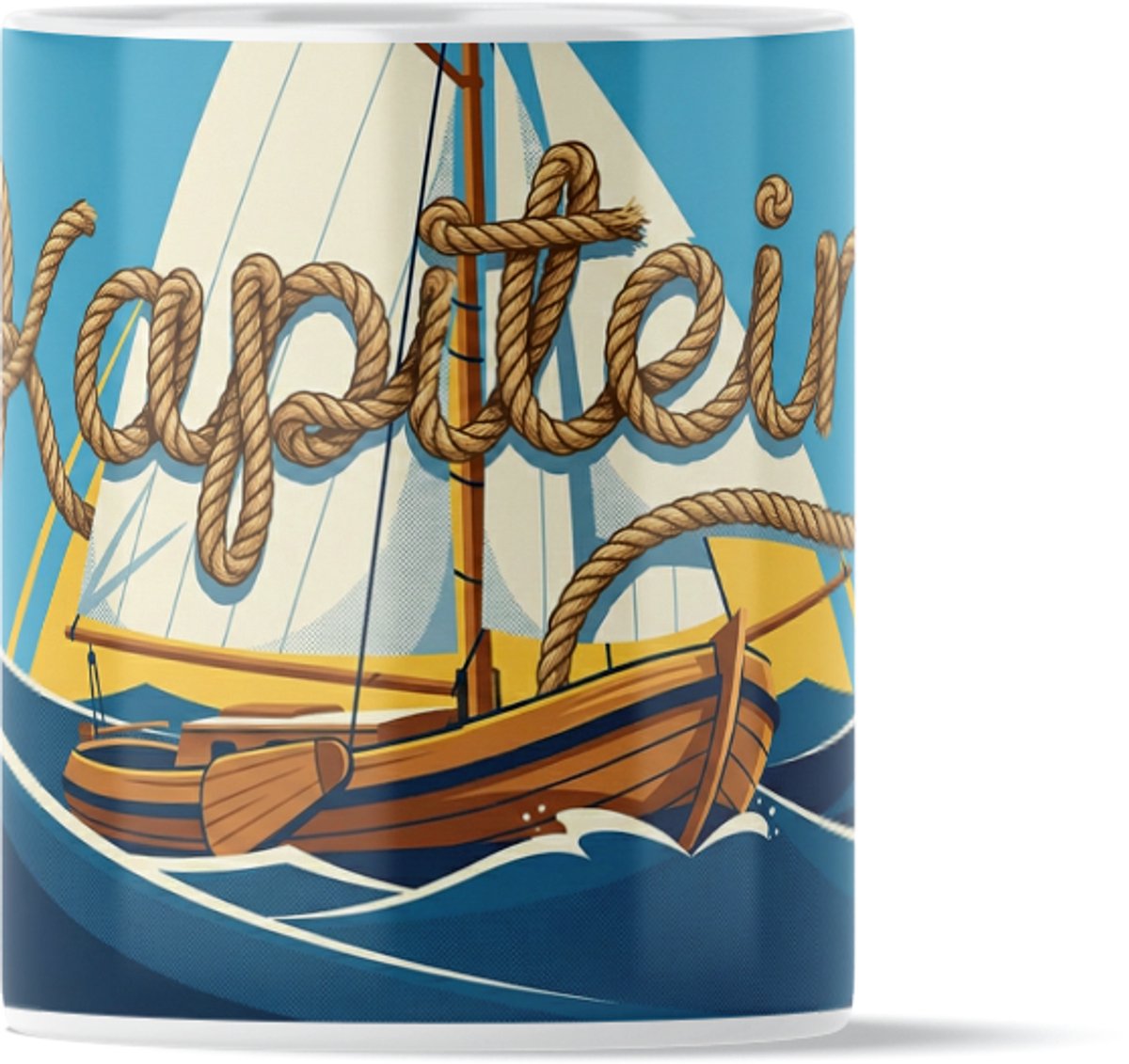 Mok Kapitein - Koffiemok met Zeilboot Varen en Touw Letters - Zeilen Maritiem Cadeau
